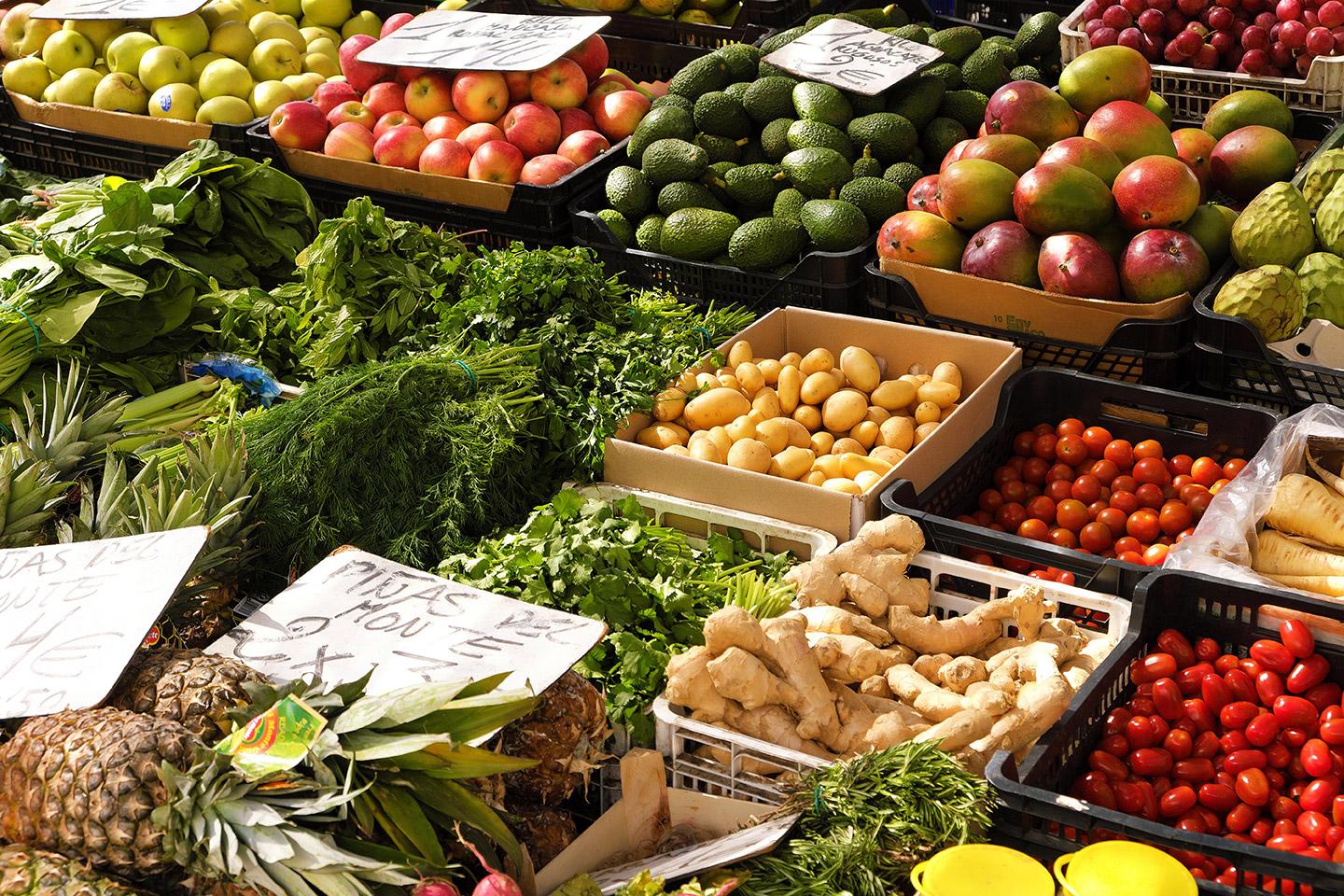 a fruits and vegetable stand